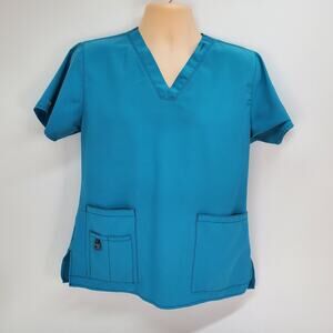 Carhartt Force Blue‎ Scrub Top Size Medium Front Pockets Polyester Blend
